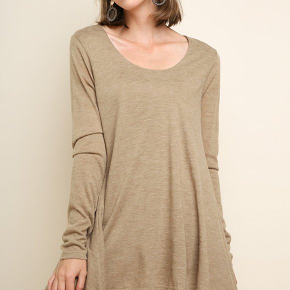 Tan Umgee Womens Dress Heathered Long Sleeve - Picture 5 of 5